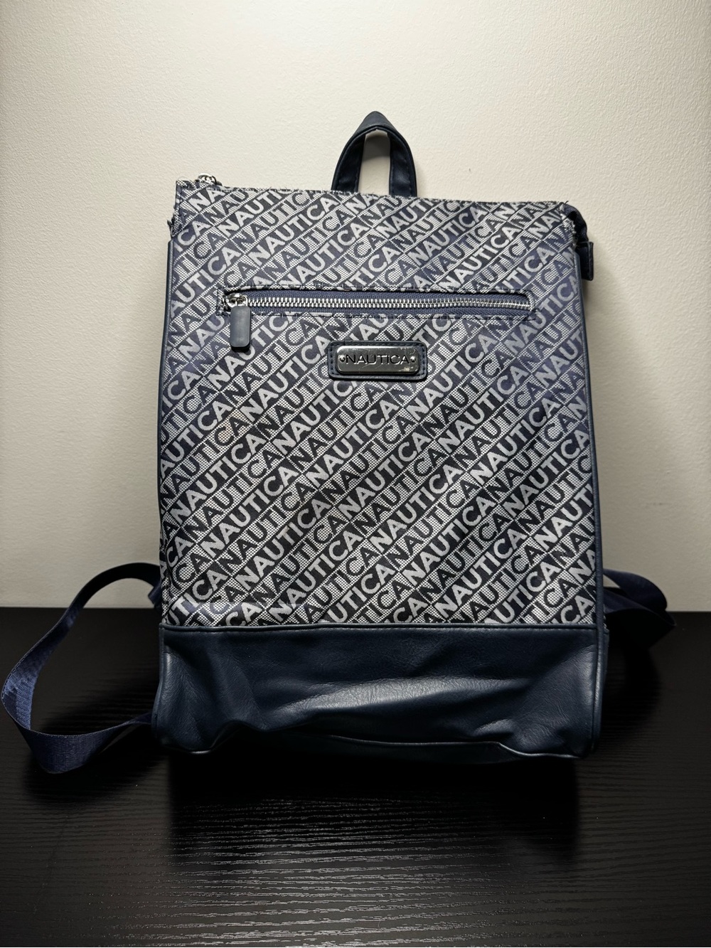 Nautica Navy and White Diagonal Logo Backpack